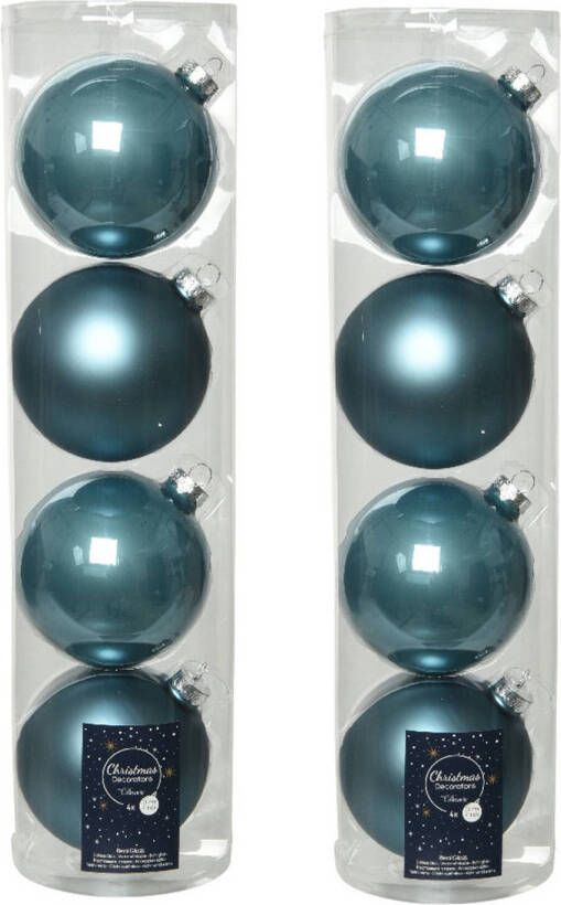 Decoris 8x stuks glazen kerstballen ijsblauw (blue dawn) 10 cm mat glans Kerstbal