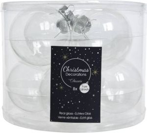 Decoris 8x stuks Transparante kerstversiering kerstballen van glas 7 cm Kerstbal