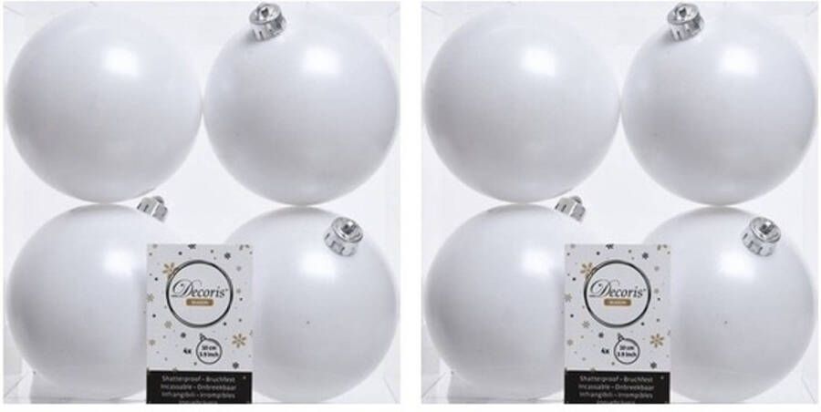 Decoris 8x Winter witte kerstballen 10 cm kunststof mat Kerstbal