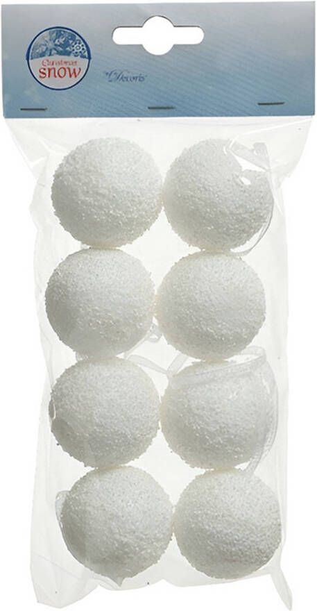 Decoris 8x Witte sneeuwballen sneeuwbollen 4 cm Decoratiesneeuw