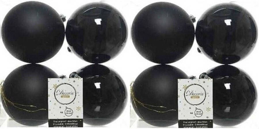 Decoris 8x Zwarte kerstballen 10 cm kunststof mat glans Kerstbal