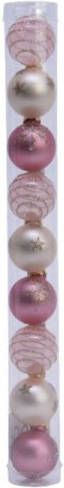 Decoris 9 Glazen kerstballen 3 cm mix fluweel roze parel poeder roze