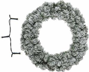 Decoris Besneeuwde kerstkrans dennenkrans deurkrans 60 cm inclusief warm witte verlichting Kerstkransen