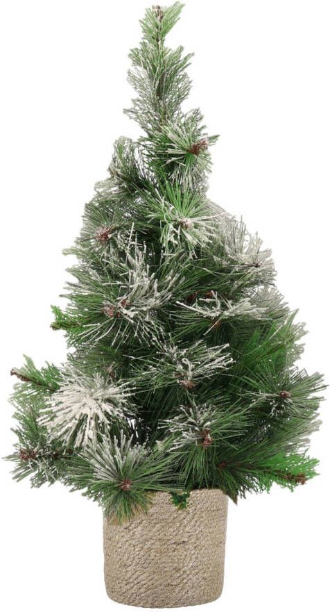 Decoris Besneeuwde kunstboom kunst kerstboom 75 cm met naturel jute pot Kunstkerstboom