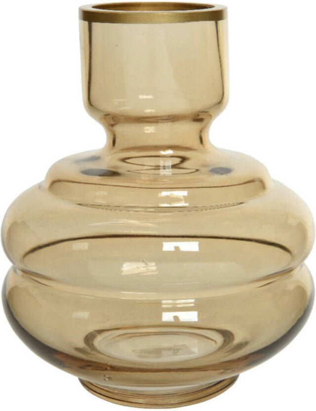 Decoris Bloemen vaas amber transparant goud van glas 18 cm hoog diameter 15 cm Vazen