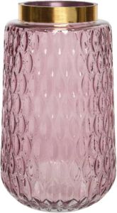 Decoris Bloemen vaas roze transparant goud van glas 26 cm hoog diameter 15 cm Vazen