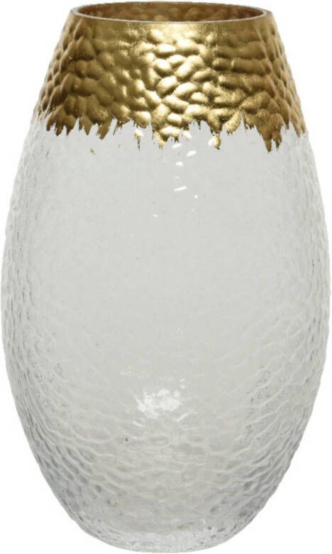 Decoris Bloemen vaas transparant goud van glas 20 cm hoog diameter 12 cm Vazen