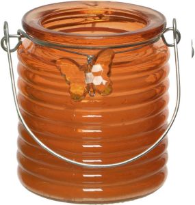 Decoris Citronella anti muggen kaarsen in kaarsenhouder oranje 20 branduren Windlichten voor binnen en buiten geurkaarsen