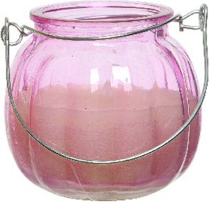 Decoris Citronella kaars glas roze anti muggen 15 branduren D8 x H8 cm geurkaarsen