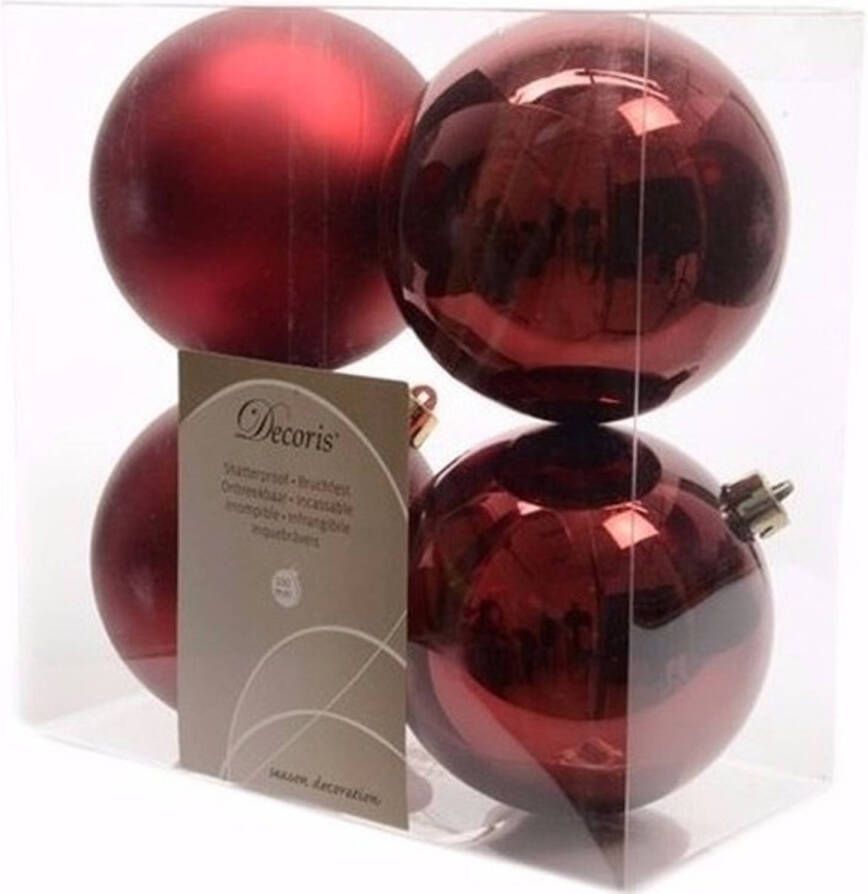 Decoris Cosy Christmas kerstboom decoratie kerstballen 10 cm donkerrood 4 stuks Kerstbal
