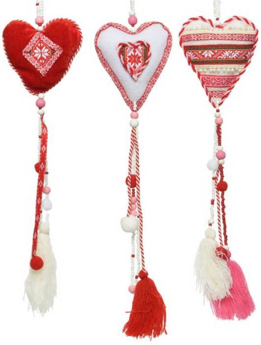 Decoris Decohanger hart folklore 55cm rood-wit