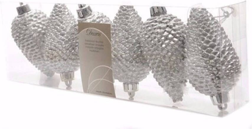 Decoris Elegant Christmas kerstballen dennenappelvorm glitter zilver Kersthangers