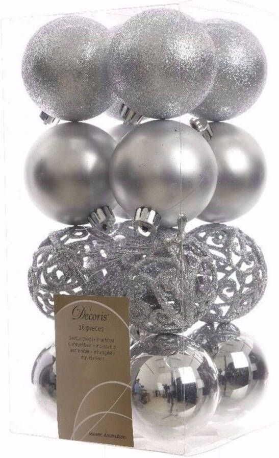 Decoris Elegant Christmas kerstboom decoratie kerstballen zilver 16 stuks Kerstbal