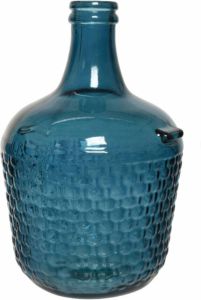 Decoris Fles vaas bloemenvaas recycled glas blauw 20 x 30 cm Vazen