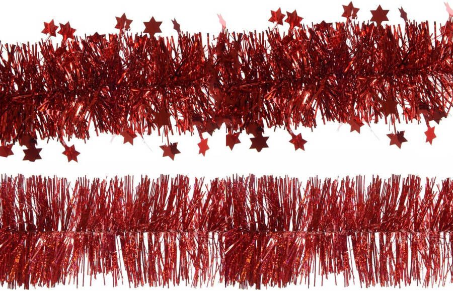 Decoris folie kerstslingers 2x stuks rood kunststof 270 cm Kerstslingers