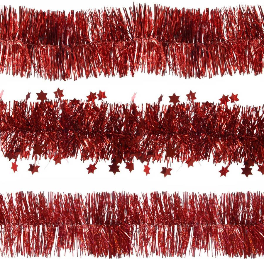 Decoris folie kerstslingers 3x stuks rood kunststof 270 cm Kerstslingers