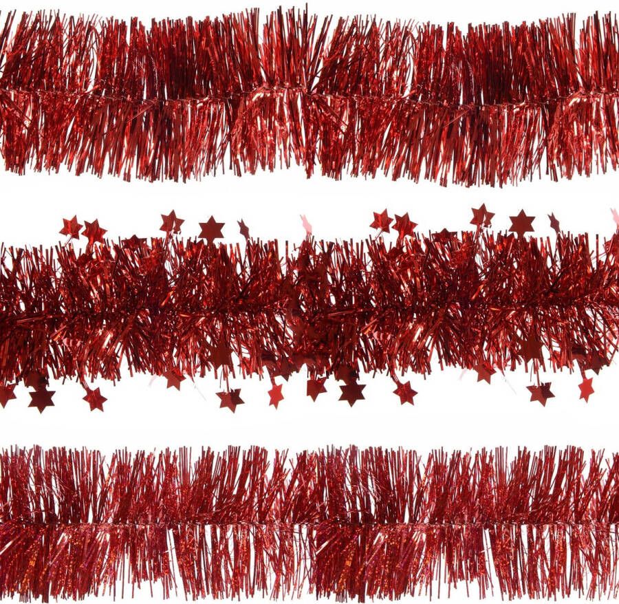 Decoris folie kerstslingers 6x stuks rood kunststof 270 cm Kerstslingers