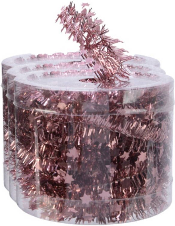 Decoris folieslinger 3x st- dun oudroze met sterren 700 x 3 cm Kerstslingers