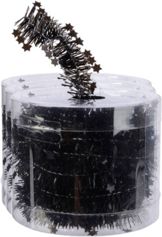 Decoris folieslinger 3x st- dun zwart met sterren 700 x 3 cm Kerstslingers