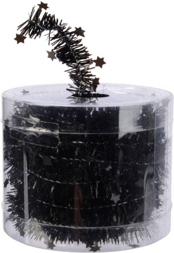 Decoris folieslinger dun zwart met sterren 700 x 3 cm Kerstslingers