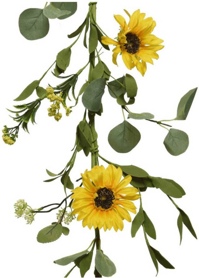 Decoris Gele bloemen kunstplanten slingers bloemenslingers 150 cm Kunstbloemen