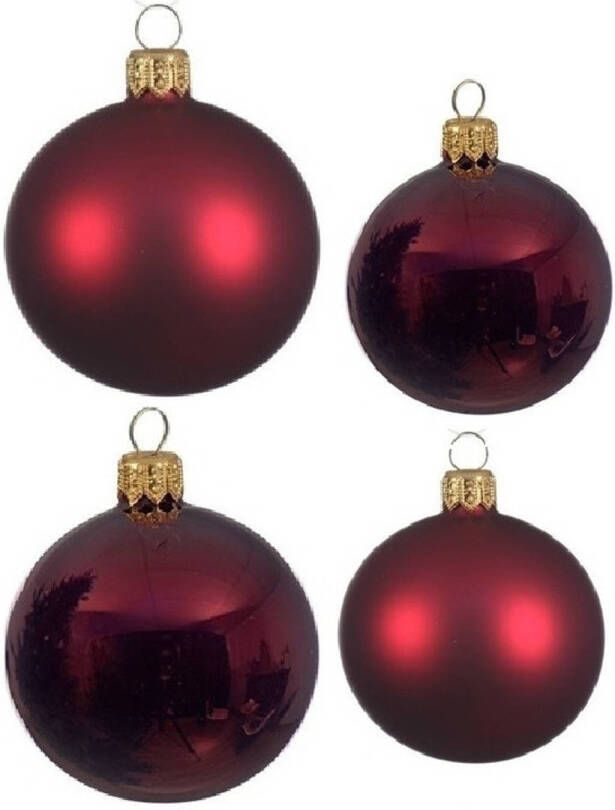 Decoris Glazen kerstballen pakket donker rood glans mat 38x stuks 4 en 6 cm Kerstbal