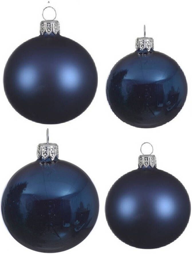 Decoris Glazen kerstballen pakket donkerblauw glans mat 38x stuks 4 en 6 cm Kerstbal