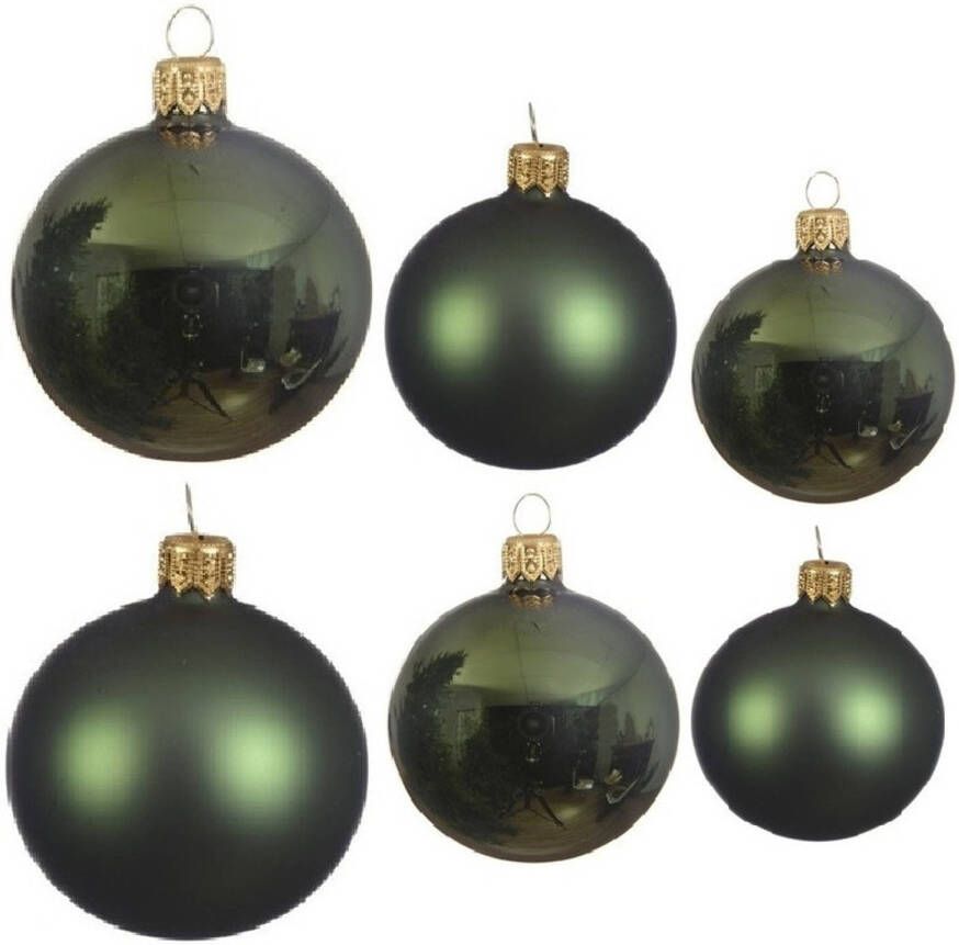 Decoris Glazen kerstballen pakket donkergroen glans mat 26x stuks diverse maten Kerstbal