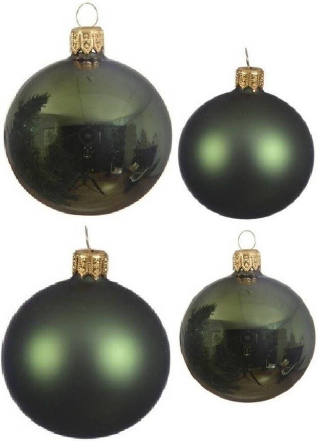 Decoris Glazen kerstballen pakket donkergroen glans mat 38x stuks 4 en 6 cm Kerstbal