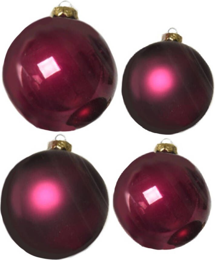 Decoris Glazen kerstballen pakket framboos roze glans mat 38x stuks 4 en 6 cm Kerstbal