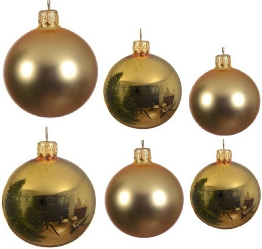 Decoris Glazen kerstballen pakket goud glans mat 26x stuks diverse maten Kerstbal