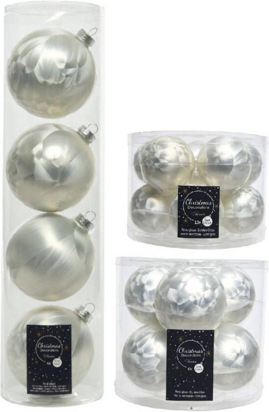 Decoris Glazen kerstballen pakket ijslak wit glans mat 26x stuks diverse maten Kerstbal