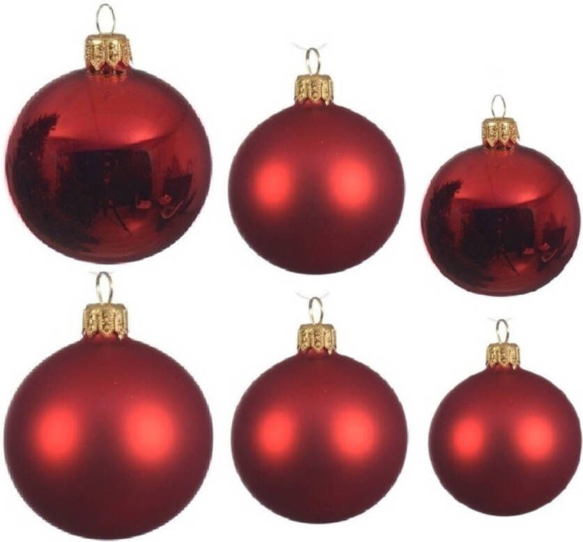 Decoris Glazen kerstballen pakket kerstrood glans mat 26x stuks diverse maten Kerstbal