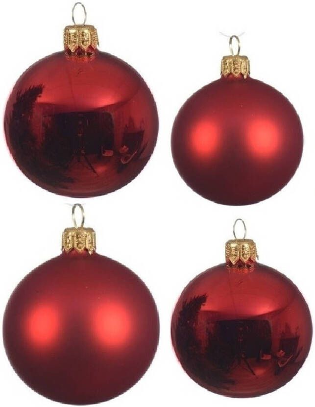Decoris Glazen kerstballen pakket kerstrood glans mat 38x stuks 4 en 6 cm Kerstbal