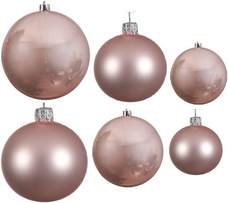 Decoris Glazen kerstballen pakket lichtroze glans mat 26x stuks diverse maten Kerstbal
