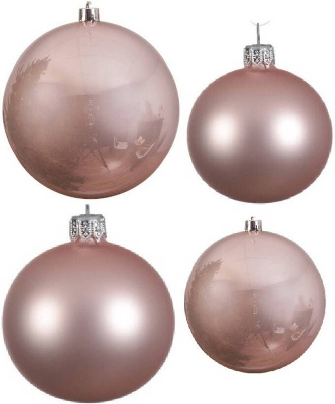 Decoris Glazen kerstballen pakket lichtroze glans mat 38x stuks 4 en 6 cm Kerstbal