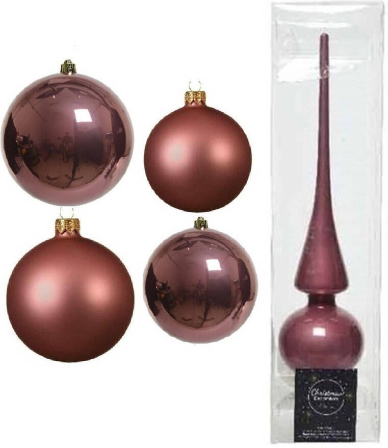 Decoris Glazen kerstballen pakket oud roze glans mat 38x stuks 4 en 6 cm met piek glans Kerstbal