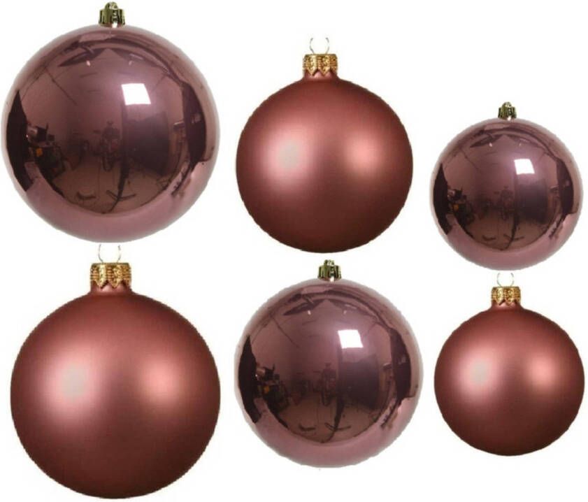 Decoris Glazen kerstballen pakket oudroze glans mat 26x stuks diverse maten Kerstbal