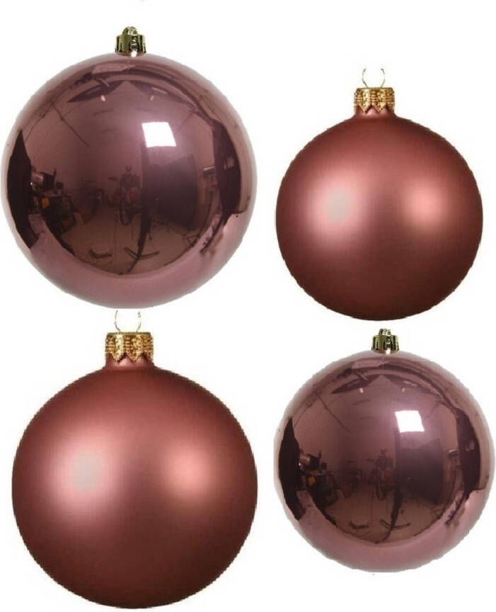 Decoris Glazen kerstballen pakket oudroze glans mat 38x stuks 4 en 6 cm Kerstbal