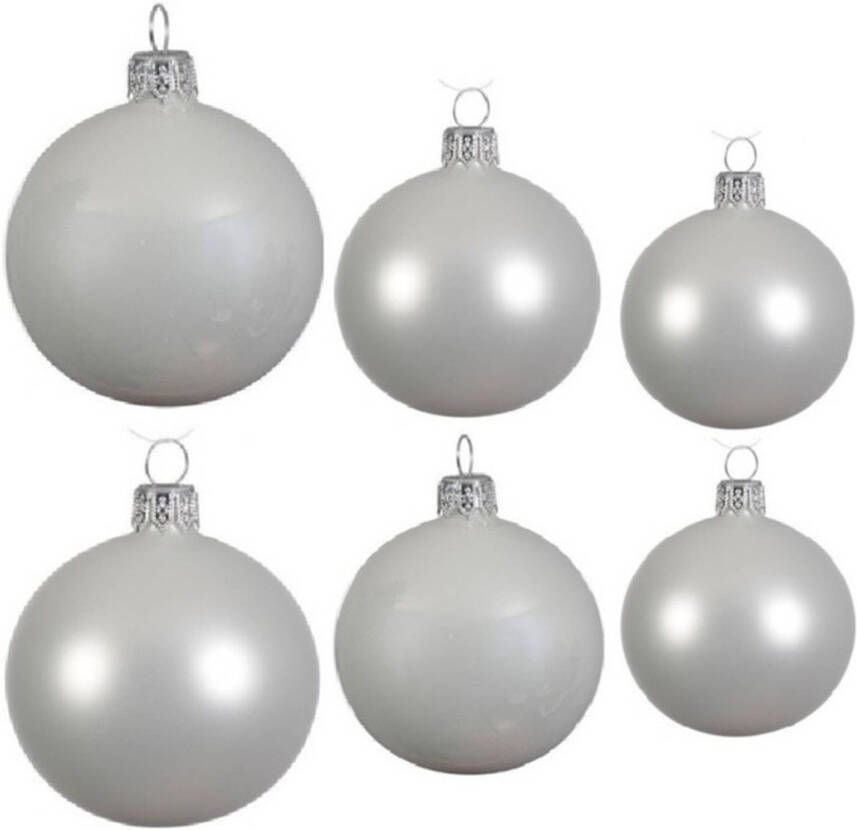 Decoris Glazen kerstballen pakket winter wit glans mat 16x stuks diverse maten Kerstbal
