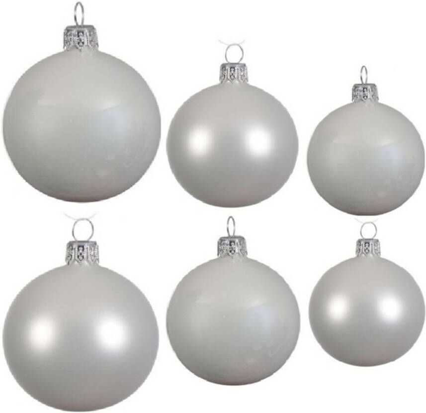 Decoris Glazen kerstballen pakket winter wit glans mat 26x stuks diverse maten Kerstbal