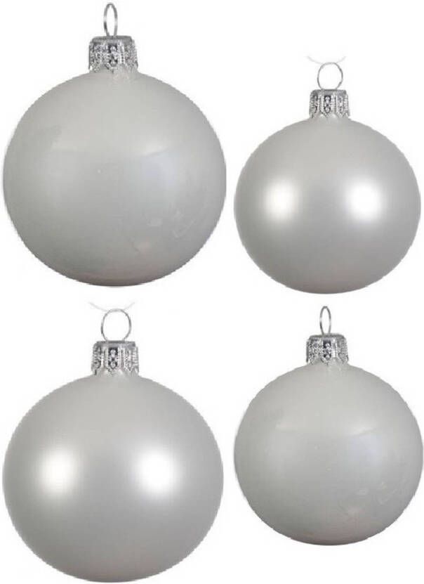 Decoris Glazen kerstballen pakket winter wit glans mat 38x stuks 4 en 6 cm Kerstbal