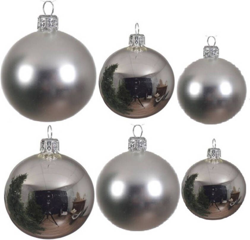 Decoris Glazen kerstballen pakket zilver glans mat 26x stuks diverse maten Kerstbal