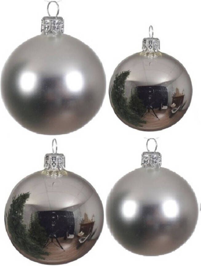 Decoris Glazen kerstballen pakket zilver glans mat 38x stuks 4 en 6 cm Kerstbal