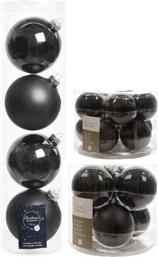 Decoris Glazen kerstballen pakket zwart glans mat 26x stuks diverse maten Kerstbal