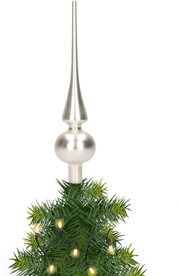 Merkloos Glazen kerstboom piek topper zilver mat 26 cm kerstboompieken