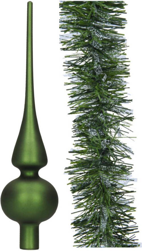Decoris Glazen piek 26 cm mat met kerstslinger 270 cm donkergroen kerstboompieken