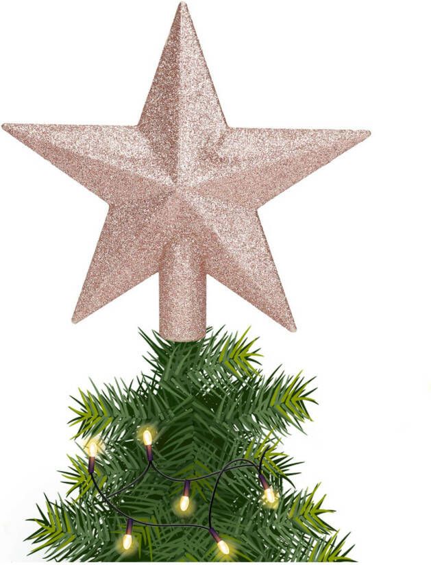 Decoris Glitter piek in stervorm lichtroze 19 cm kunststof plastic kerstboompieken