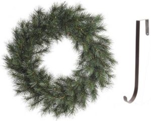 Decoris Groene kerstkrans 60 cm Malmo met ijzeren hanger Kerstkransen