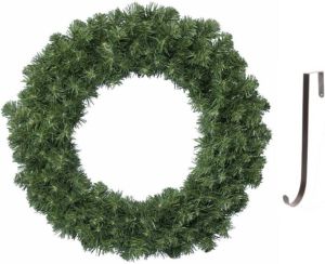 Decoris Groene kerstkrans dennenkrans 60 cm 200 takken kerstversiering met ijzeren hanger Kerstkransen
